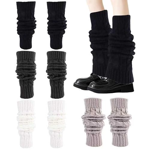 4 Pairs Y2k Fashion Leg Warmers - Cute Cable Knit Women's 80s Sports Party Yoga Accessories (Black, White, Light Gray, Dark Gray) - Image 1