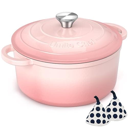 Umite Chef 5QT Enameled Cast Iron Dutch Oven Pot with Lid, Heavy-Duty Cookware for Bread Baking, Braising, Stews, Roasting, Wedding Registry Ideas & Gifts (Pink) - Image 1