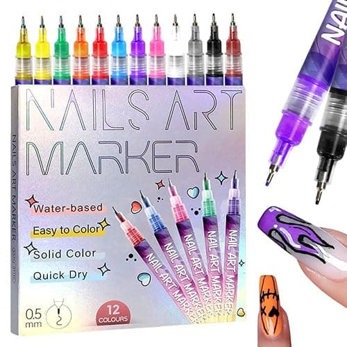 12 Colors Nail Art Pens Set, 2026 New Nail Art Markers for Gel Nails, 3D Nail Polish Pens Quick Drying Dotting Point Liner Pens for DIY Nail Art (1 Set) - Image 1