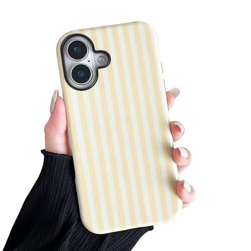CHEDEMK Compatible with iPhone 16 Case, Cute Fashion Aesthetic Striped Pattern Cover for Women, Shockproof Soft TPU and Hard PC Protective Phone Case for iPhone 16 6.1"- Yellow - Image 1