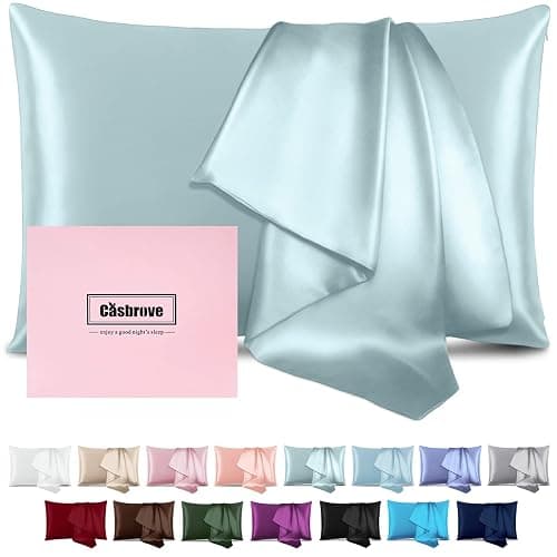 Silk Pillow Cases for Hair and Skin Mulberry Silk Pillow Cases Soft Breathable Both Sided Natural Silk Pillowcase with Zipper Beauty Sleep Silk Pillow Cases 1 Pack for Gift (Standard, Haze Blue) - Image 1