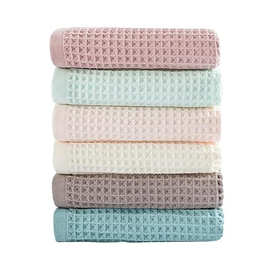 vfaejll 100% Cotton Kitchen Towels Set,Waffle Weave Kitchen Dish Cloth,Super Absorbent Kitchen Dish Towels for Drying Dishes 13x13 Inches Dish Rags for Washing Dishes 6 Pack Mixed Color,Hand Towels - 6Pack - Image 1