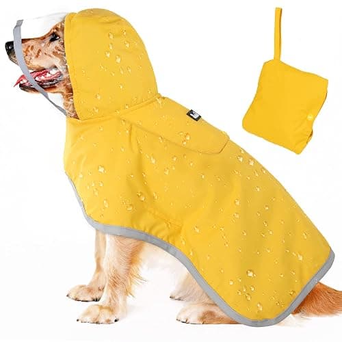 Lukovee Dog Raincoat, Adjustable Dog Rain Jacket with Clear Hooded Double Layer for Large Medium Small Dogs Puppies, Waterproof Rain Coat Poncho with Reflective Storage Pocket & Rim (Yellow, XXL) - Image 1