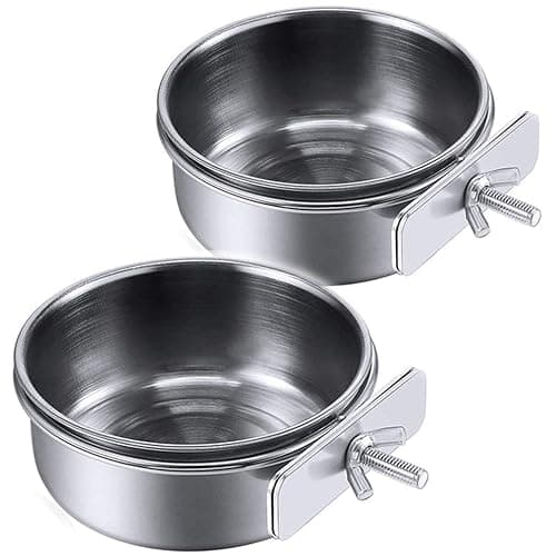 PINVNBY Parrot Feeding Cups Birds Food Dish Stainless Steel Parrot Feeders Water Cage Bowls with Clamp Holder for Cockatiel Conure Budgies Parakeet Parrot Macaw Small Animal Chinchilla Pack of 2 - Image 1