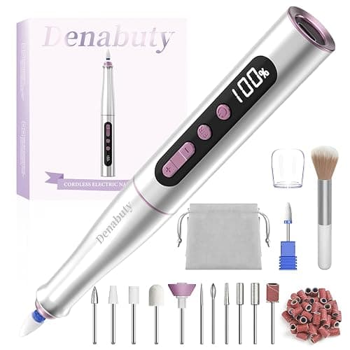 Denabuty Nail Drill Cordless 13 in 1 Electric Nail File Machine 35000RPM | Professional Portable Rechargeable E File Kit for Acrylic Polish Gel Removal Manicure Pedicure Set with 5 Speeds Silver - Image 1