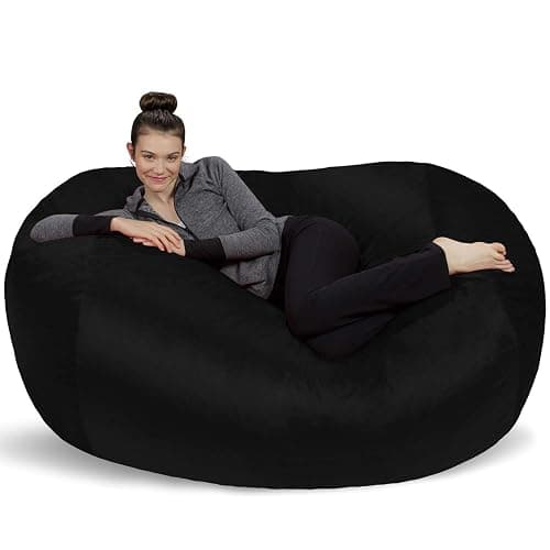 Sofa Sack Bean Bag Chair Cover Only, for Adults and Kids, Without Filling Comfy Fluffy Round or Oval Beanbag Chair Cover Replacement, Lazy Sofa Cover for Reading Chair or Floor Chair, 6-Feet, Black - Image 1