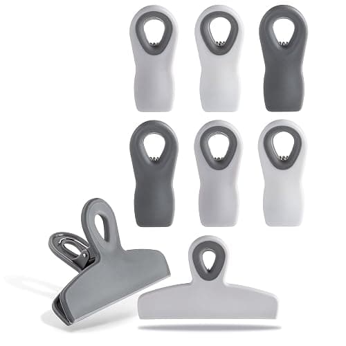 COOK WITH COLOR Bag Clips - Heavy Duty Chip Clip and Refrigerator Magnet Clips for Food Storage with Air Tight Seal Grip, Grey Ombre, Pack of 8 - Image 1