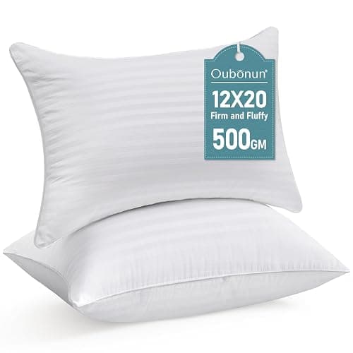 Oubonun 12 x 20 Throw Pillow Inserts, Firm and Fluffy Decorative Square Pillows for Couch Bed Sofa with Soft Cotton Cover White Cushion with Down Alternative Pack of 2 - Image 1