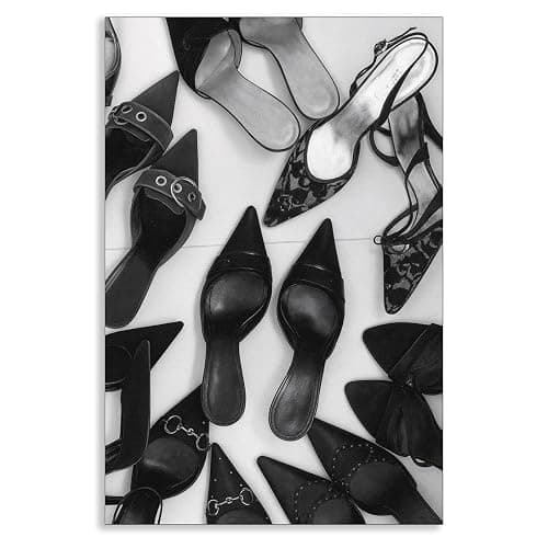Nanxiwofee Black and White Fashion Canvas Wall Art, Vintage Luxury High Heels Aesthetic Poster, Chic Stockholm Style Shoes Picture, Trendy Girly Dorm Bedroom Funky Heels Print 12x16in Unframed - Image 1
