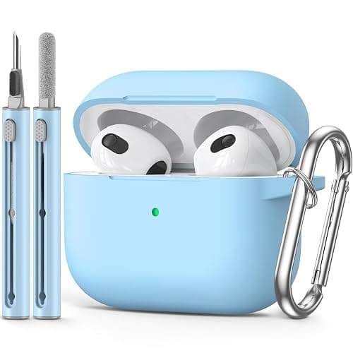 Ljusmicker for AirPods 3rd Gen Case Cover 2021 with Cleaner Kit,Silicone Protective Cover for Apple AirPods 3rd Generation Charging Cases with Keychain,Shockproof AirPod 3 Case for Women Men-Sky Blue - Image 1