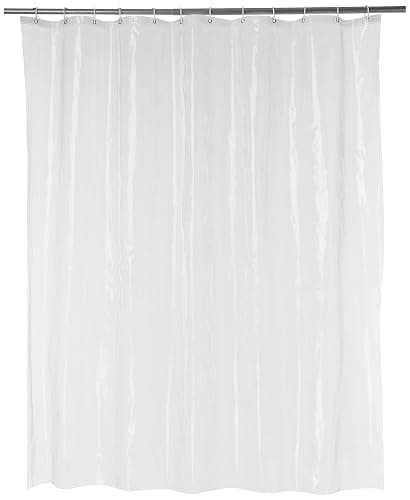 Amazon Basics Water Resistant 8-Gauge PEVA Shower Curtain Liner with Rust-Proof Metal Grommets and Plastic Hooks, 72"L x 72"W, Clear - Image 1