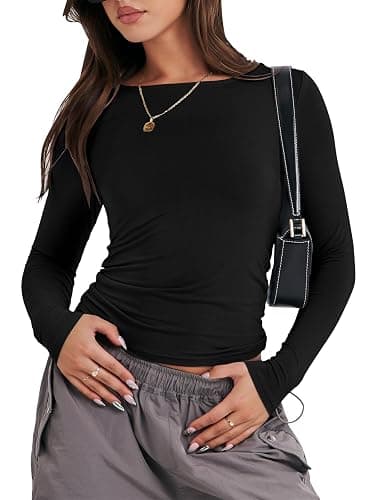 ANRABESS Women’s Long Sleeve Shirts Tight Fitted Going Out Crop Tops Crewneck Basic Tee Y2k Fall Outfits Teens Girls Clothes - Image 1