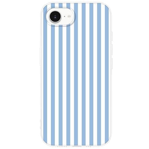 Mouzor Cute Striped Phone Case for iPhone 16e, Girly iPhone 17e Cases, Aesthetic Design Soft Clear TPU Shockproof Cover for Girls Women, Blue - Image 1