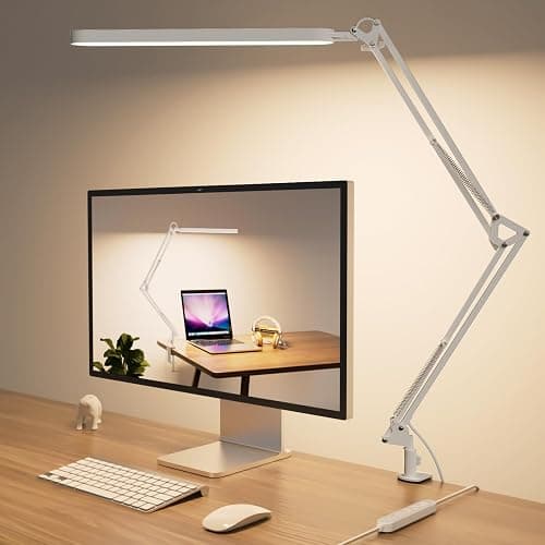 SKYLEO Led Desk Lamp - 31.5" Desk Light - 5 Color Modes X 11 Brightness Levels - Adjustable Swing Arm - Timmer & Memory Function - 12W Study Lamp - White - Image 1