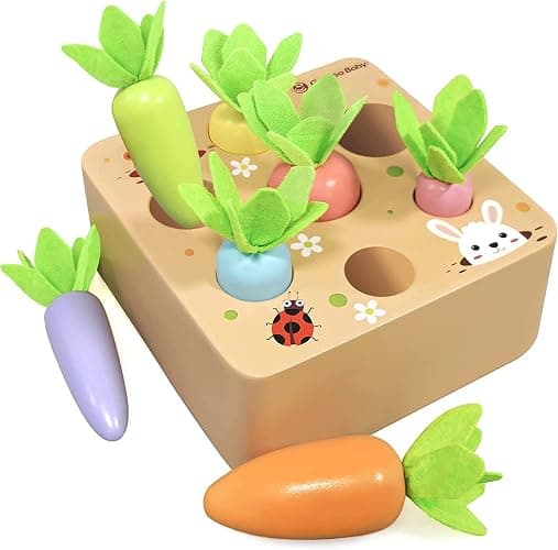Holzspielzeug ab 1 Jahr | Baby Motorik Spielzeug für 12 18 Monate Jungen Mädchen | Montessori Sortierspiel Holzpuzzle Karotten | Lernspielzeug Ostergeschenke Geburtztag Geschenk für Kinder 2 3 Jahr - Image 1