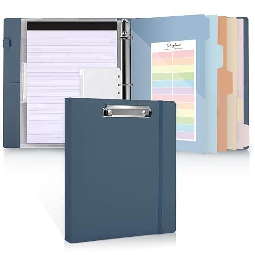 SKYDUE 3 Ring Binder with Clipboard, 13.2" × 10.2" Faux Leather 1 Inch Binder Organizer with 5 Pocket Dividers, Notepad, Labels & 2 Storage Pockets for Teachers, Students, Nurses & Office Work - Image 1