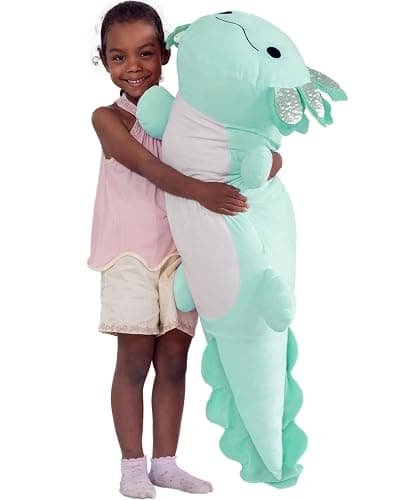 BENINY Large Axolotl Plush Toy, 39" Giant Mint Axolotl Stuffed Animal Plush, Big Huggable Toys Gift for Girls Kids, Long Squishy Pillow for Holiday Birthday Christmas - Image 1