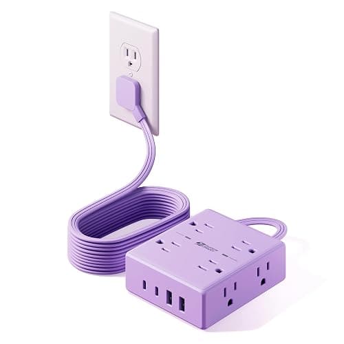 Purple Extension Cord 10Ft, Flat Plug Surge Protector Power Strip Kawaii, 8 Outlets & 4 USB Ports (2 USB C), Cute Stuff Purple Room Decor, Lavender Office Desk Accessories for Girls - Image 1
