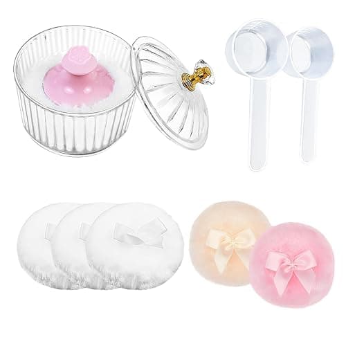 Oslynia Acrylic Powder Puff Container with 6 Reusable Puffs, 3.4 inch Dusting Powder Organizer for Women & Baby Talc-Free Body Powder, Large Capacity Cosmetic Powder Storage - Image 1