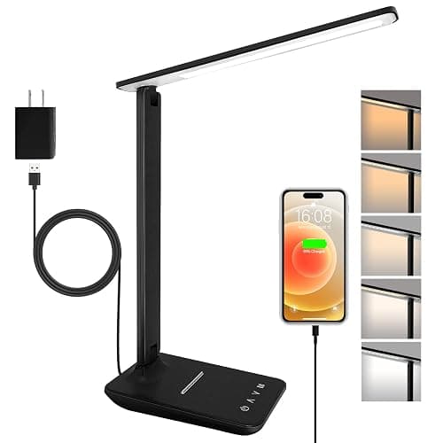 shinelife LED Desk Lamp for Office Home, Bright Desk Light with USB Charging Port, Adjustable Dimmable Desk Lamps 5 Modes 5 Brightness, Touch Study Lamp for Nail, Craft, Puzzle, Sewing, Study, Black - Image 1