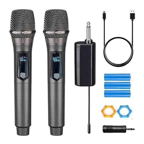 Wireless Microphone, Rechargeable Fixed Frequency Wireless Dual Microphone, Dual Handheld Dynamic Microphone,Karaoke Singing, Weddings DJ,Party, Church, Classroom use, 200 feet, Gray - Image 1