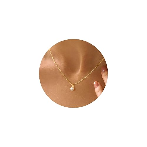 M MOOHAM Pearl Necklaces for Women - Dainty Gold Pearl Choker Pendant Necklace for Women Trendy Simple Cubic Zirconia Drop Bridal Necklace Womens Wedding Jewelry Bridesmaid Proposal Gifts - Image 1