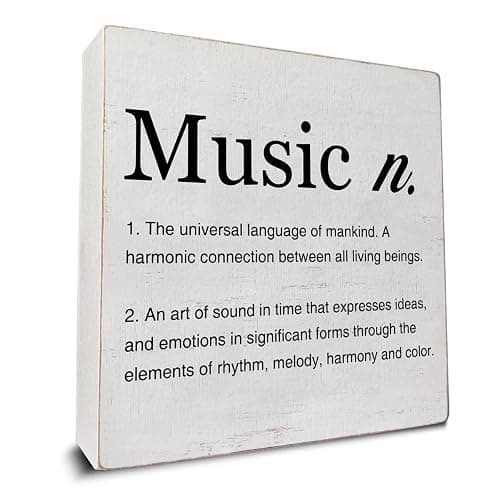 Musician Gift Music Definition Art Wooden Box Sign Rustic Music Minimalist Desk Decorative Wooden Sign Home Decor for Table Shelf 5 x 5 Inches - Image 1
