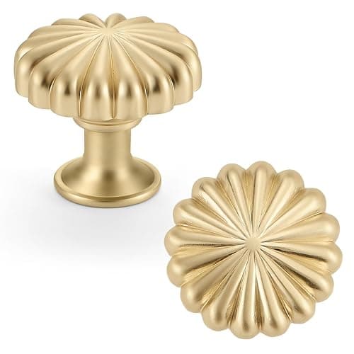 FAPUAL 10 Pack Gold Cabinet Knobs for Kitchen Cabinets and Dresser Drawers,Zinc Alloy Brushed Brass Hardware Handles Pulls,Vintage Cupboard Drawer Knob - Image 1