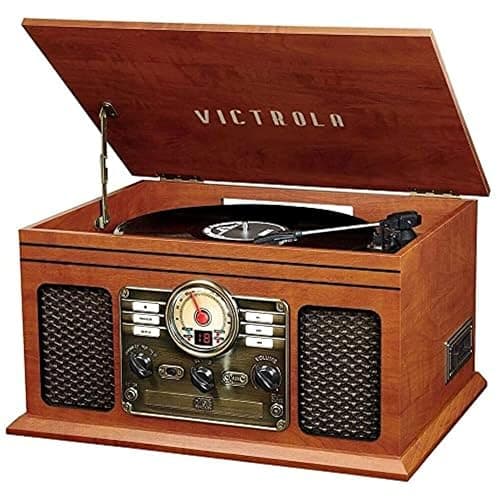 Victrola The Quincy 6-in-1 Bluetooth Record Player & Multimedia Center with Built-in Speakers – 3-Speed Turntable, CD & Cassette Player, AM/FM Radio, Wireless Music Streaming (Mahogony) - Image 1