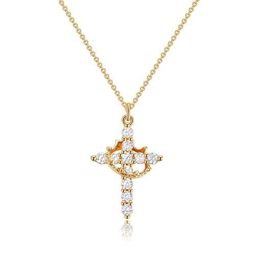 Robaice Valentines Day Gifts Upgraded Crown Cross Necklace for Women, 14K Gold Plated Crown Cross Pendant Necklace, Non-Tarnish Faith Jewelry for Women, Christian Religious Gifts for Her - Image 1