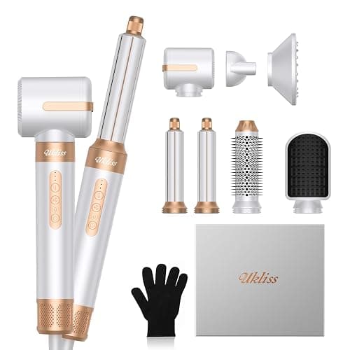 UKLISS Hair Dryer Brush 7 in 1,110000 RPM Hair Dryer with Diffuser for Curly & Twisted Hair Professional Ionic Brush Blow Dryer for Salon-Quality Styling, White Gold - Image 1