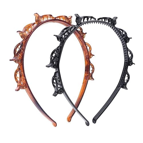 HFZRZFH 2 Pack Clip Headband for Twisty Bangs, 90s Hair Accessories for Women with 8 Mini Clips, Braided Hair Clip Headbands for Y2K Fashion Styling, Black and Brown - Image 1