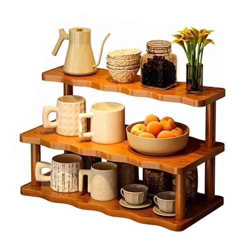 STEHEMO Coffee Mug Holder Countertop, Coffee Station Organizer, Counter Shelf for Tea Coffee Bar Accessories, Matcha Stand, Cup Display, Kitchen Condiment Storage Rack,3tier,19.69IN - Image 1