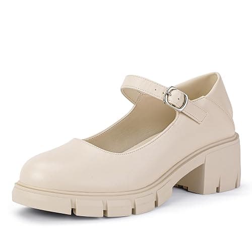 IDIFU IN2 Platform Mary Janes Shoes Closed Round Toe Low Short Block Chunky Thick Heels Wedding Prom Formal Work Graduation Dress Shoes for Women Comfortable Cute Vintage Oxfords Uniform Dressy Pumps - Image 1