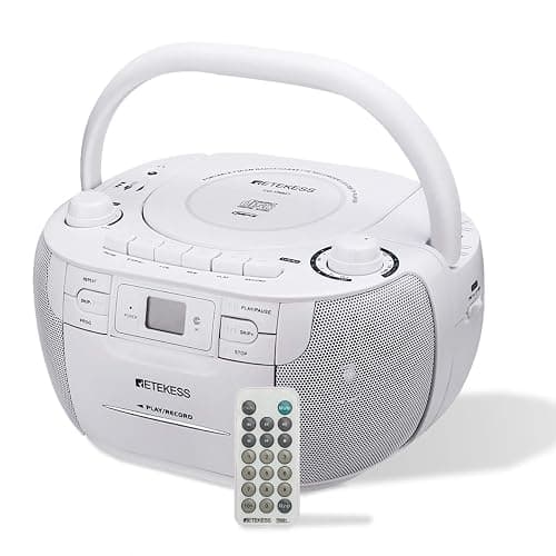 Retekess TR621 CD and Cassette Player Combo, Boombox CD Player for Home, AM/FM, Tape Recording, TF/USB Drive, AC or D Battery Powered, Headphone Jack, Stereo Sound (White) - Image 1