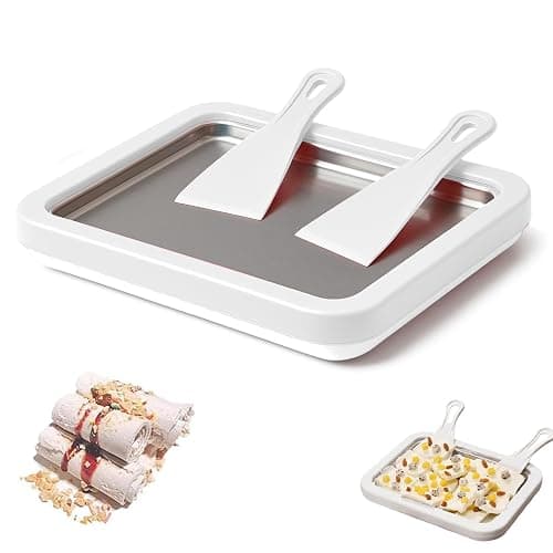 Rolled Ice Cream Maker, At Home Rolled Ice Cream Kit, Diy Homemade Rolled Ice Cream Tray, Suitable for Families and Parties (White) - Image 1