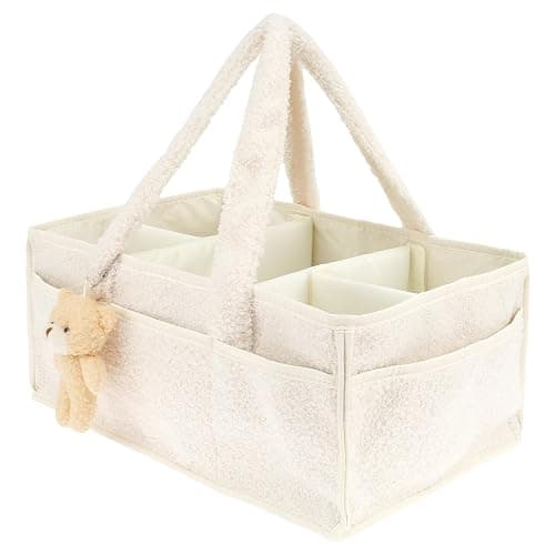 Nappy Caddy, Diaper Caddy Organiser with Removable Dividers, Baby Diaper Organiser, Baby Shower Gifts for New Mum, Felt Nursery Storage Baskets for Changing Table (Beige) - Image 1
