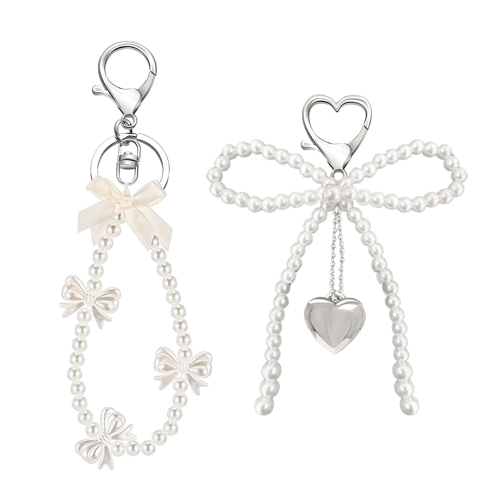 Lilbitty -Pack of 2 Cute Bow Pearl Keychains for Women, Fashion Key Ring for Bag and Car, Gold Charms Pendant - Image 1