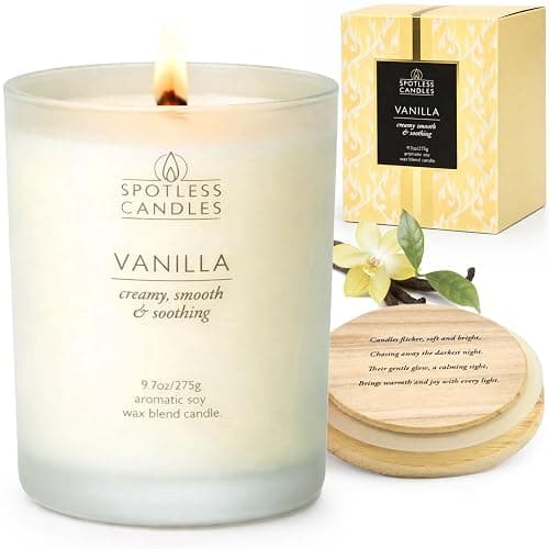Vanilla Candle 9.7 oz: 55 Hrs Burn Time - Vanilla Scented Candles in Frosted Glass Jar with Wooden Crackling Wick in a Luxurious Gold Foil Lined Gift Box - Image 1