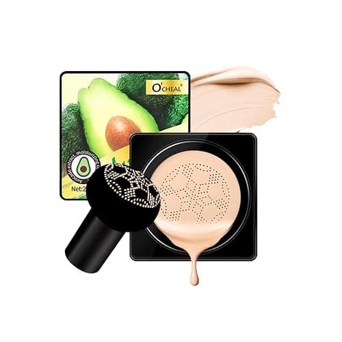 O'CHEAL Moisture Cushion CC Cream, Full Coverage Long-Lasting Cushion Foundation with Mushroom Head Sponge, Oil Control Waterproof BB Cream for All Skin Types 01#Ivory - Image 1
