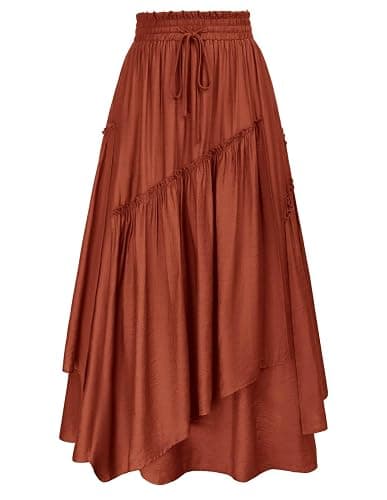 Scarlet Darkness Long Skirts for Women Renaissance Costume Pirate Maxi Skirt Plus Size with Pockets - Image 1