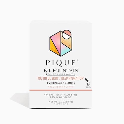 PIQUE BT Fountain Beauty Electrolyte Powder - Hydration Powder Packets with Hyaluronic Acid, Ceramides, Magnesium for Hydrated, Elastic Skin - No Added Sugar - 28 Single Serve Sticks (Pack of 1) - Image 1