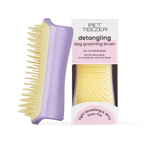 Pet Teezer Detangling Dog Grooming Brush, Dry Brush & Dog Bath Brush for Wet or Dry Fur & Light Shedding Breeds, Small, Lilac/Yellow - Image 1