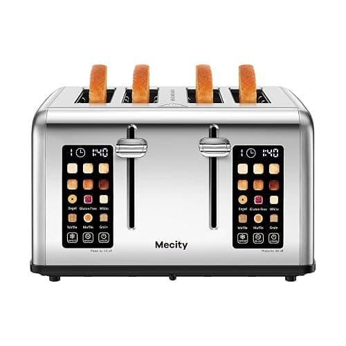 Mecity 4 Slice Toaster with Touch Screen Control, 4 Wide Slots, Stainless Steel Smart Bread Toaster for Bagels, Muffins, Waffles, Dual Control Panel, Timer, Defrost, Reheat, 120V 1650W - Image 1