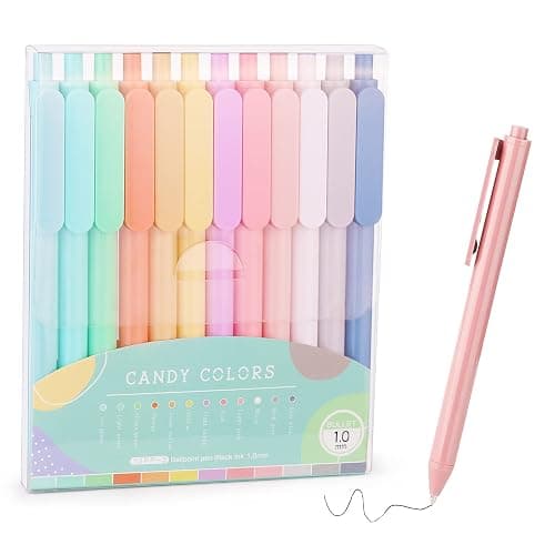WY WENYUAN 12-Pcs Ballpoint Pens, Comfortable Writing, Pastel Retractable Pretty Journaling, Black Ink Medium Point 1.0 mm Gift, Cute Office Supplies for Women - Image 1