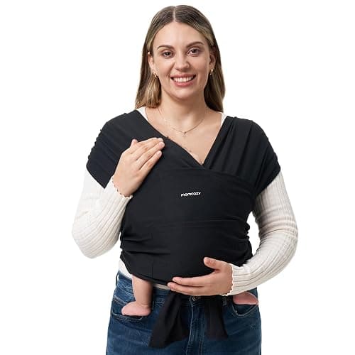 Momcozy Baby Wrap Carrier Slings, Infant Carrier Slings for Newborn up to 50 lbs, Baby Wrap Adjustable for Adult Fits Sizes XXS-XXL, Easy to Wear Baby Carriers, Ergonomic Front Facing/Back, Black - Image 1