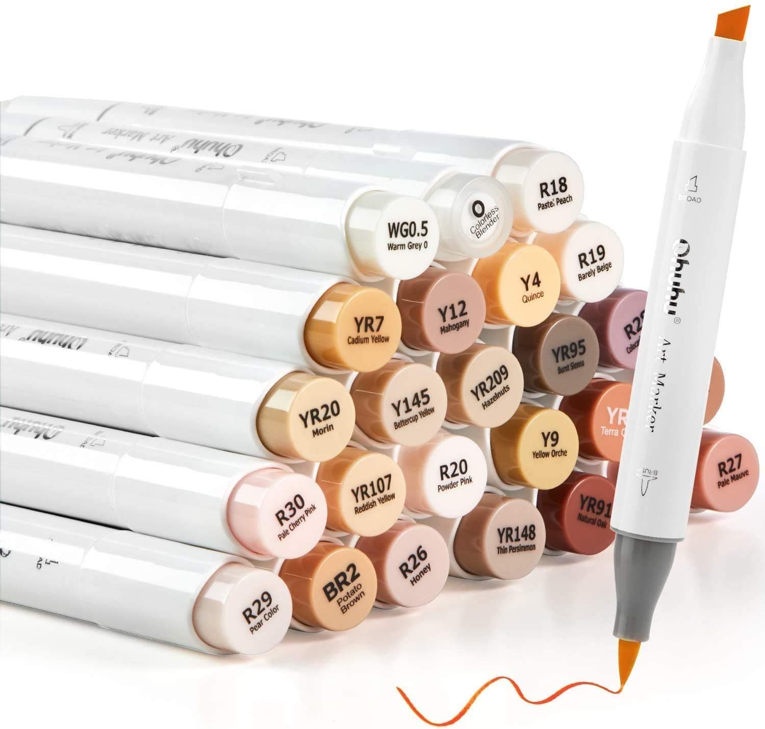 Ohuhu Skin Tone Alcohol Markers Brush Tip - Double Tipped Skin Color Markers for Artist Adults Coloring Illustration - 24 Portrait - Chisel & Brush - Honolulu - Image 1