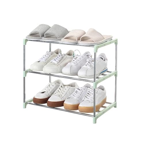 Jucaifu Stackable Small Shoe Rack, Entryway, Hallway and Closet Space Saving Storage and Organization (3-Tier, Green) - Image 1