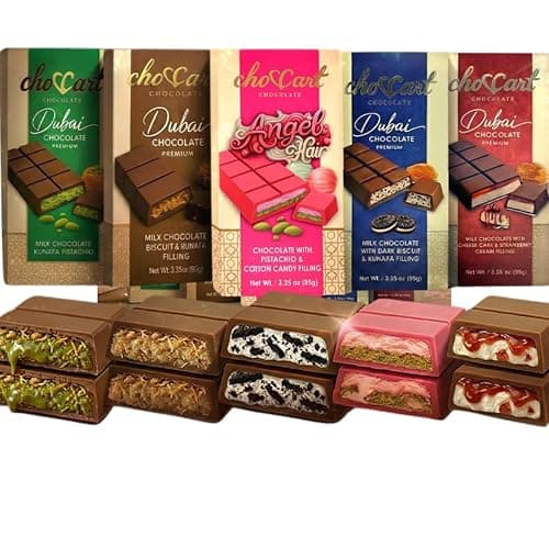 Dubai Chocolate Bar Variety Pack 5 Pcs – Pistachio Kunafa, Lotus, Angel Hair & Strawberry Cheesecake Chocolate Gift Box | Assorted Gourmet Middle Eastern Chocolates - Image 1