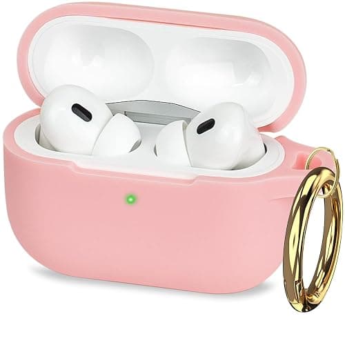 Gawnock Silicone Compatible With AirPods Pro 2 Case 2022/2023, Soft Cover Flexible for AirPods Pro 2nd Generation for Women Girls With Keychain - Pink - Image 1